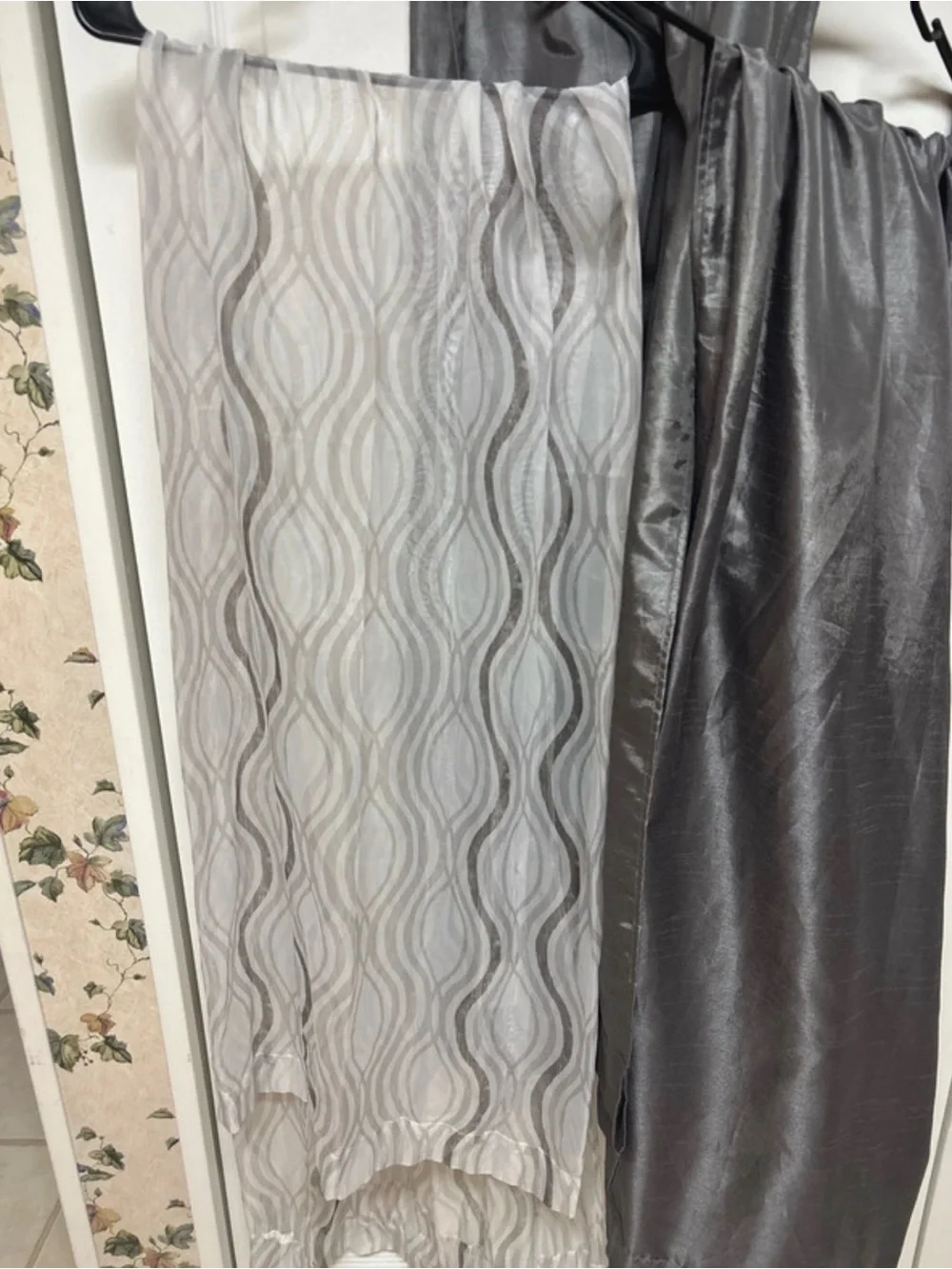 3 Grey and White 83 inch curtain panels